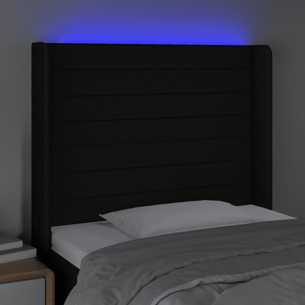 vidaXL Zagłówek do łóżka z LED, czarny, 93x16x118/128 cm, tkanina