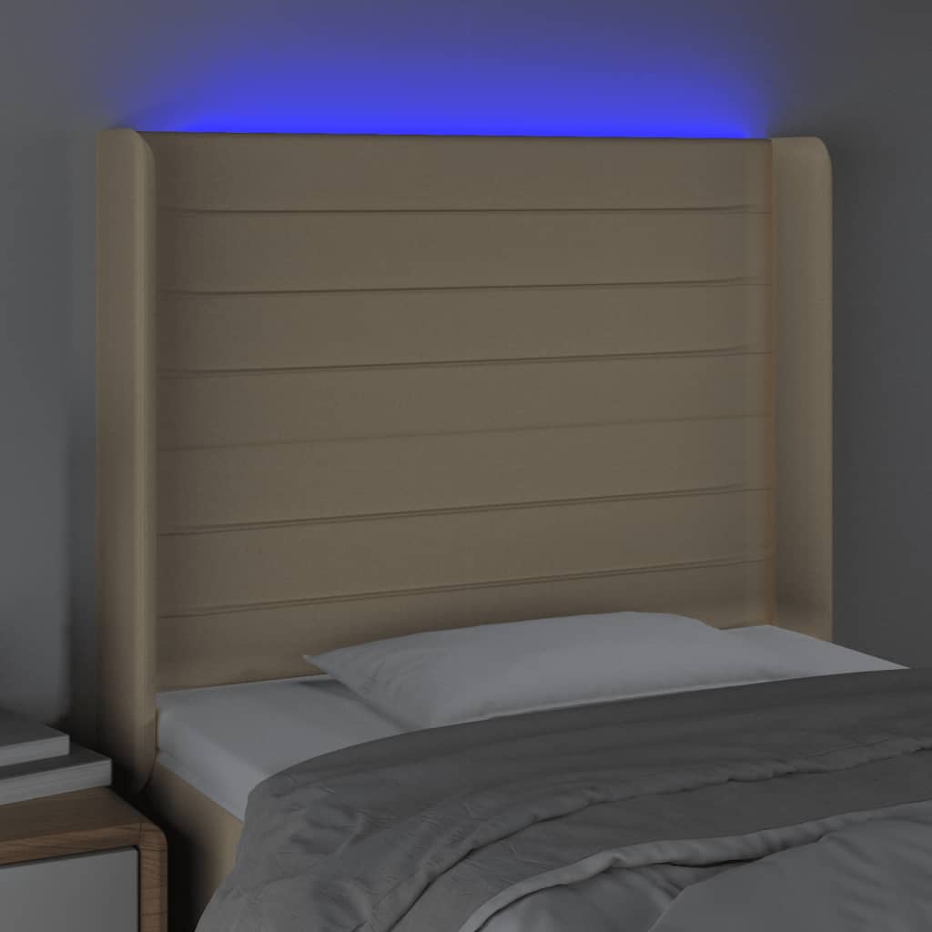 vidaXL Zagłówek do łóżka z LED, kremowy, 93x16x118/128 cm, tkanina