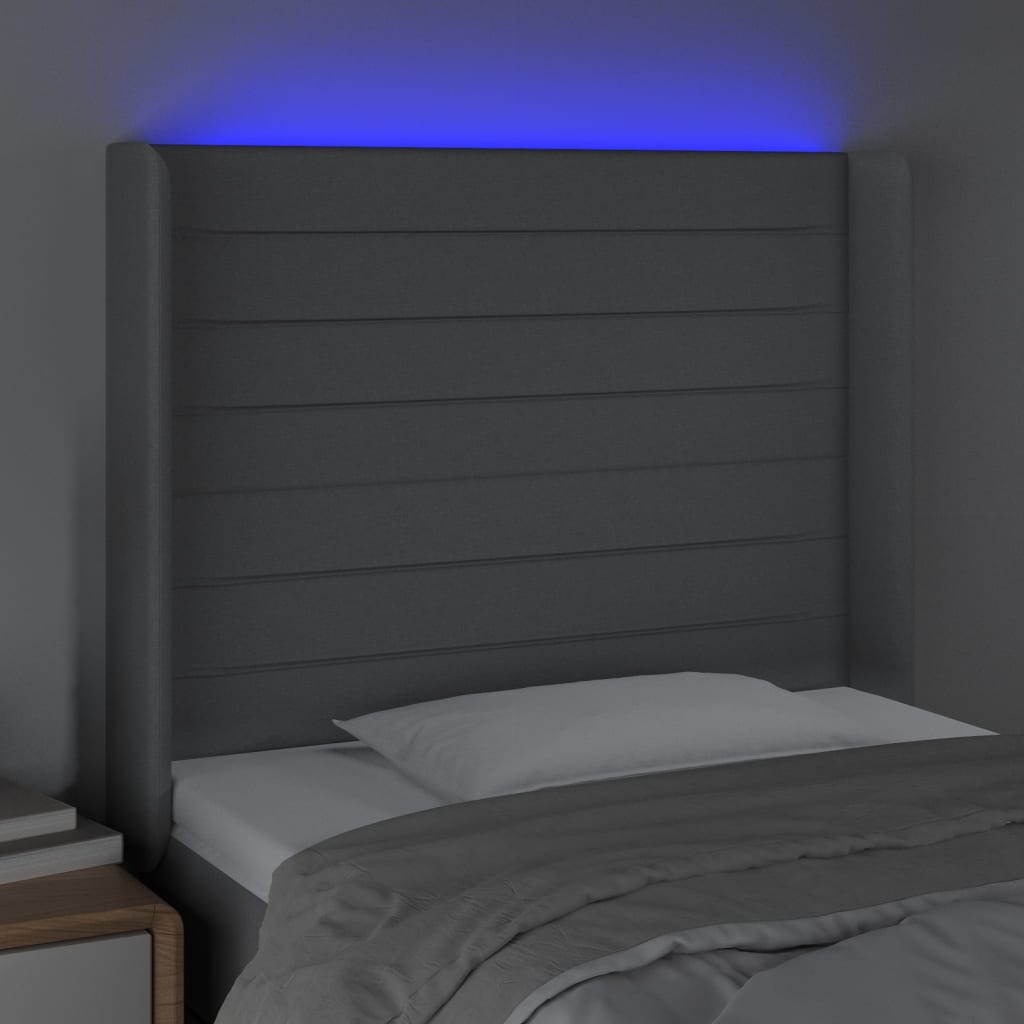 vidaXL Zagłówek do łóżka z LED, jasnoszary, 103x16x118/128 cm, tkanina
