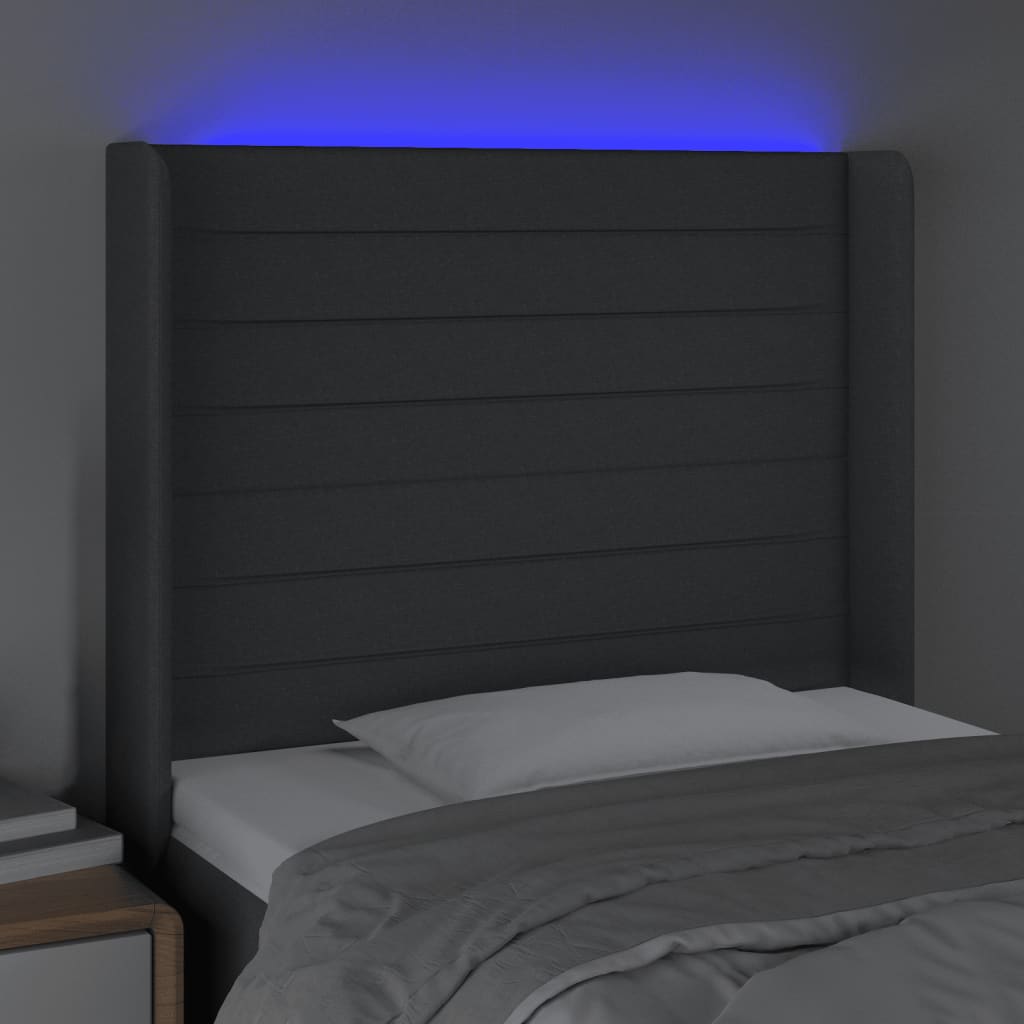 vidaXL Zagłówek do łóżka z LED, ciemnoszary, 103x16x118/128cm, tkanina