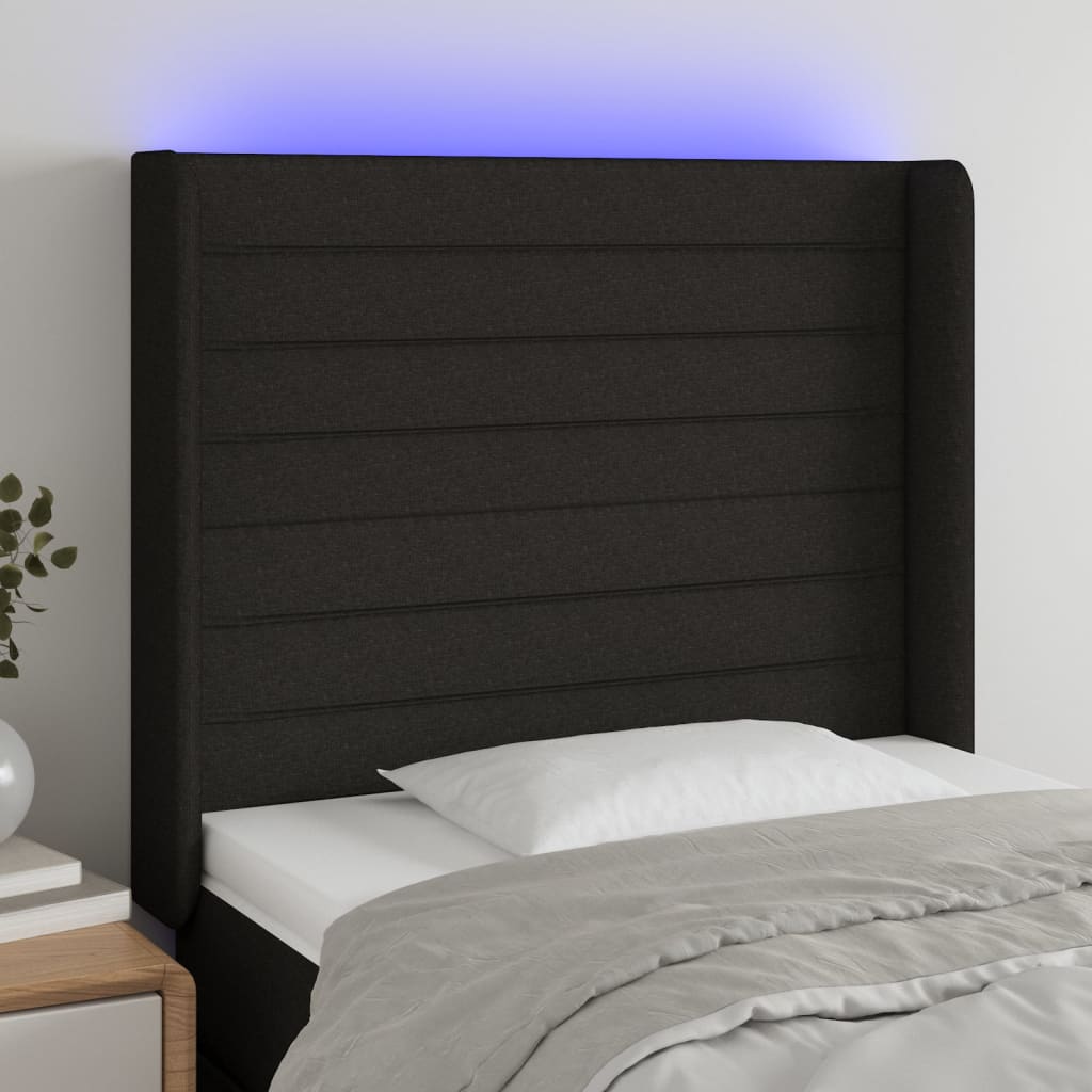 vidaXL Zagłówek do łóżka z LED, czarny, 103x16x118/128 cm, tkanina