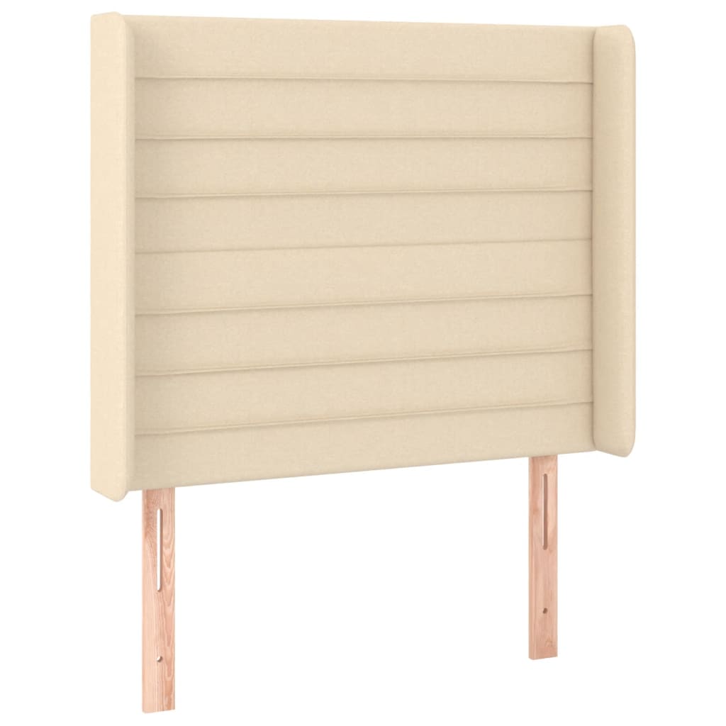 vidaXL Zagłówek do łóżka z LED, kremowy, 103x16x118/128 cm, tkanina