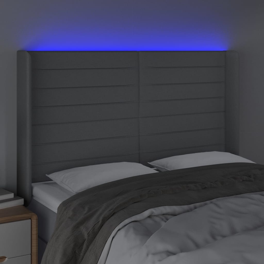 vidaXL Zagłówek do łóżka z LED, jasnoszary, 147x16x118/128 cm, tkanina