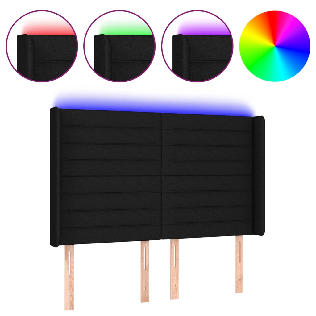 vidaXL Zagłówek do łóżka z LED, czarny, 147x16x118/128 cm, tkanina