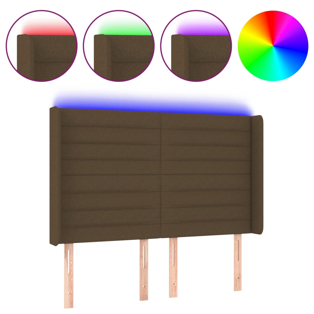 vidaXL Zagłówek do łóżka z LED ciemnobrązowy 147x16x118/128 cm tkanina