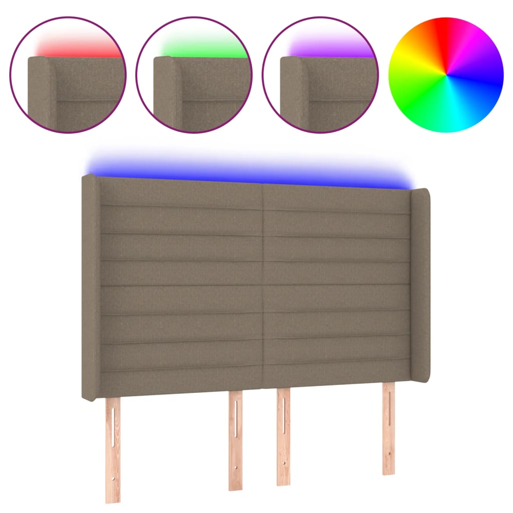 vidaXL Zagłówek do łóżka z LED, taupe, 147x16x118/128 cm, tkanina