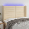 vidaXL Zagłówek do łóżka z LED, kremowy, 147x16x118/128 cm, tkanina