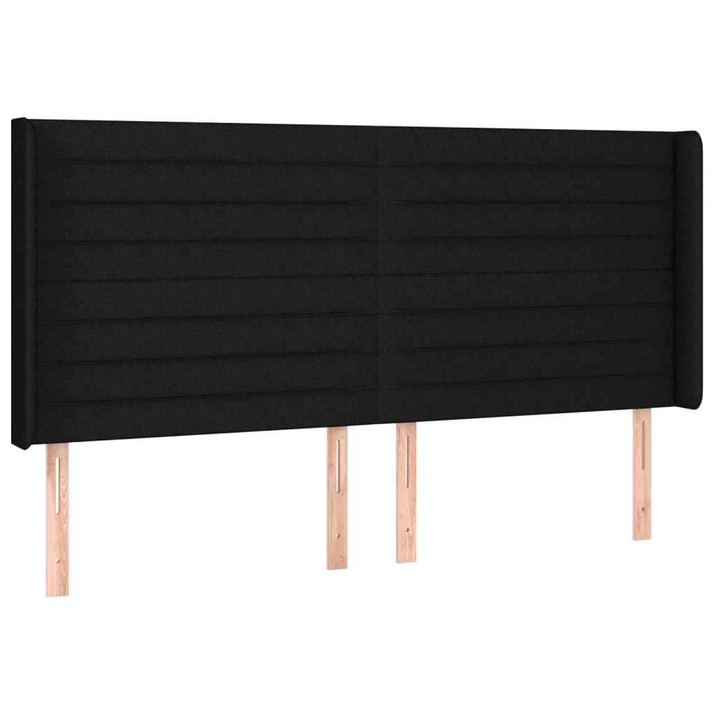 vidaXL Zagłówek do łóżka z LED, czarny, 163x16x118/128 cm, tkanina