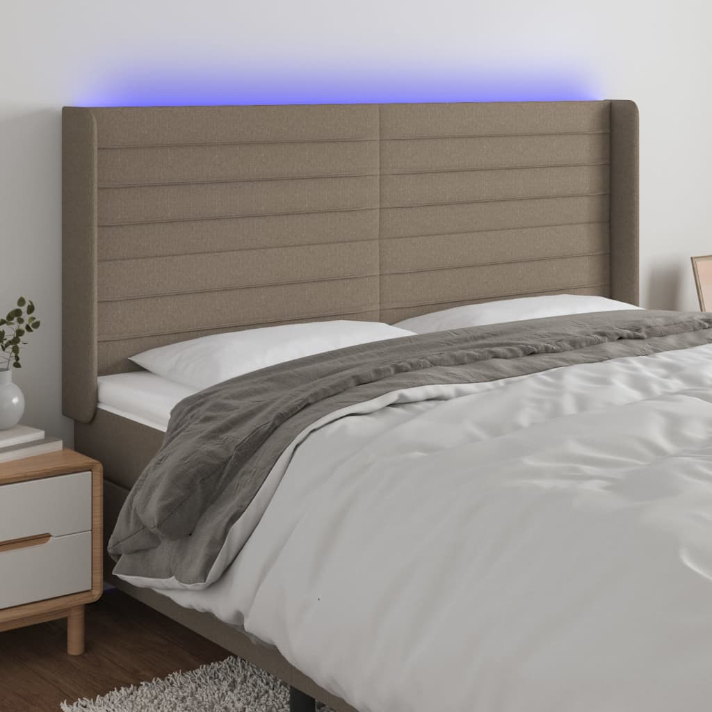 vidaXL Zagłówek do łóżka z LED, taupe, 163x16x118/128 cm, tkanina