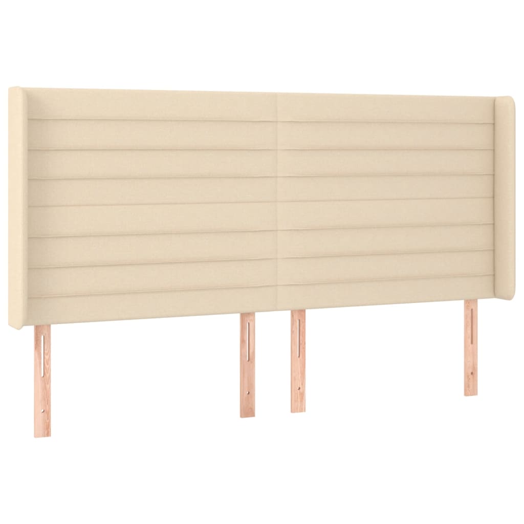 vidaXL Zagłówek do łóżka z LED, kremowy, 163x16x118/128 cm, tkanina