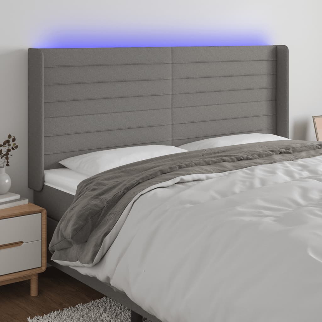 vidaXL Zagłówek do łóżka z LED, ciemnoszary, 183x16x118/128cm, tkanina