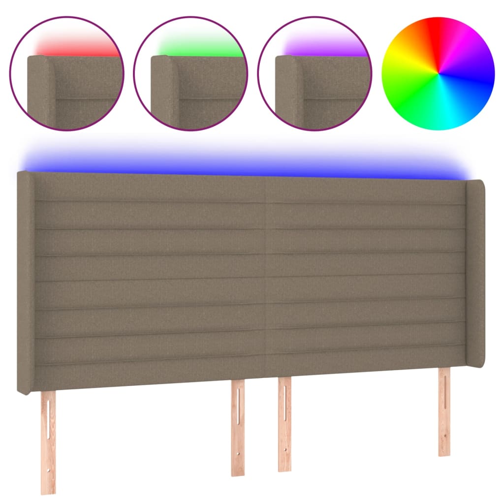 vidaXL Zagłówek do łóżka z LED, taupe, 183x16x118/128 cm, tkanina