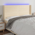 vidaXL Zagłówek do łóżka z LED, kremowy, 183x16x118/128 cm, tkanina