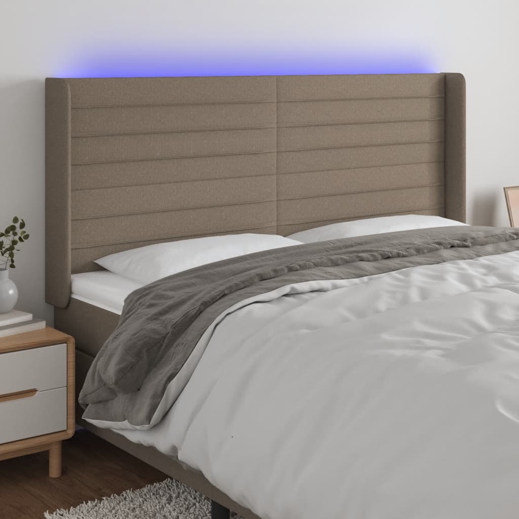 vidaXL Zagłówek do łóżka z LED, taupe, 203x16x118/128 cm, tkanina