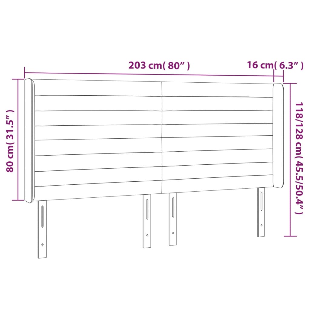 vidaXL Zagłówek do łóżka z LED, kremowy, 203x16x118/128 cm, tkanina