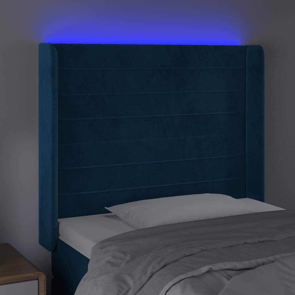vidaXL Zagłówek do łóżka z LED ciemnoniebieski 83x16x118/128cm tkanina