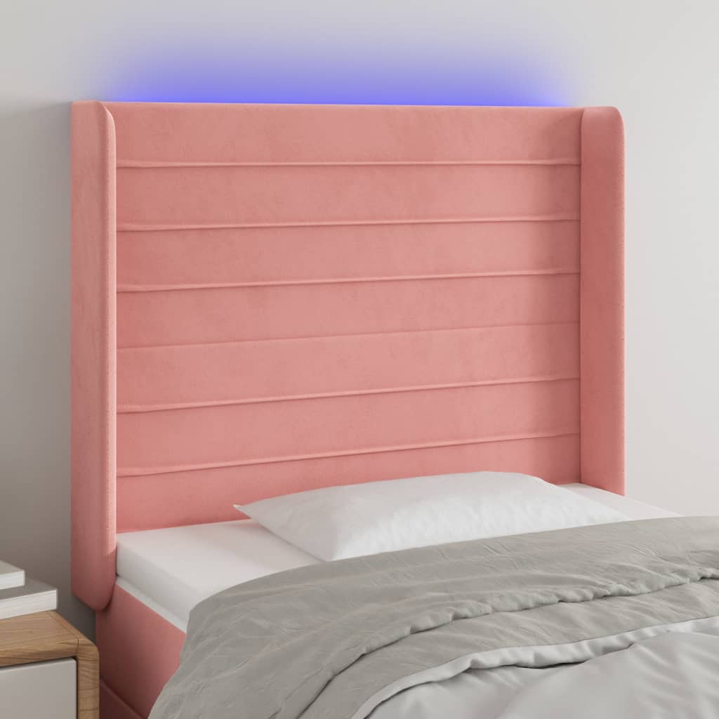vidaXL Zagłówek do łóżka z LED, różowy, 83x16x118/128 cm, aksamit