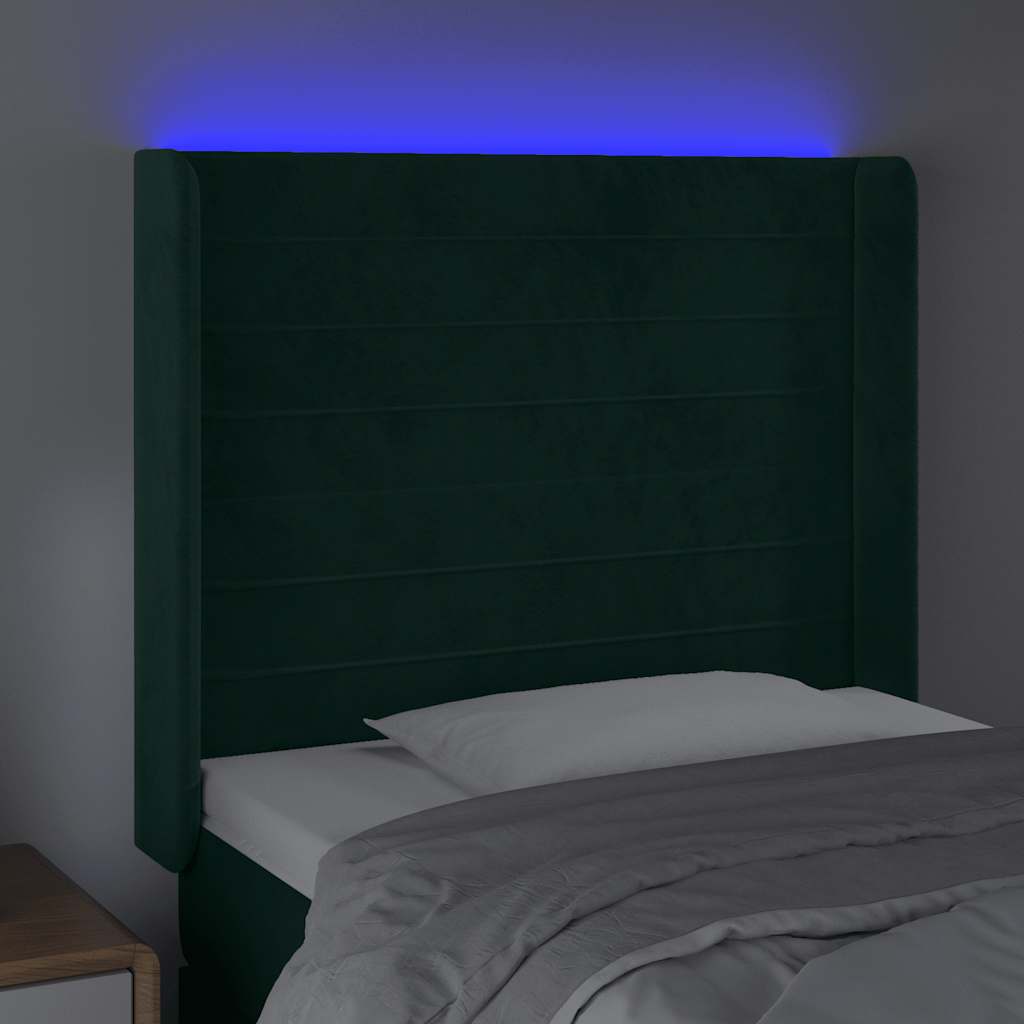 vidaXL Zagłówek do łóżka z LED, ciemnozielony 93x16x118/128 cm aksamit