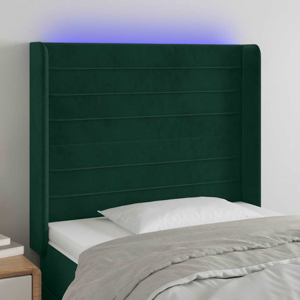 vidaXL Zagłówek do łóżka z LED, ciemnozielony 93x16x118/128 cm aksamit