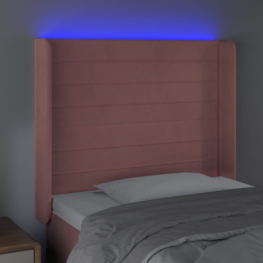 vidaXL Zagłówek do łóżka z LED, różowy, 93x16x118/128 cm, aksamit