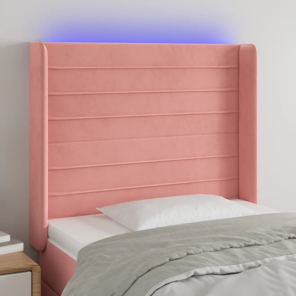 vidaXL Zagłówek do łóżka z LED, różowy, 93x16x118/128 cm, aksamit