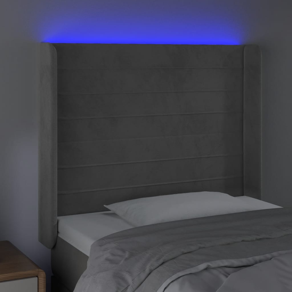 vidaXL Zagłówek do łóżka z LED, jasnoszary, 103x16x118/128 cm, aksamit