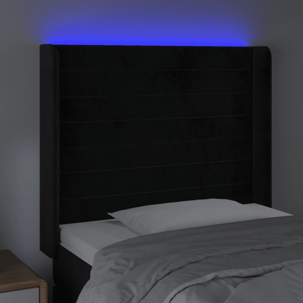 vidaXL Zagłówek do łóżka z LED, czarny, 103x16x118/128 cm, aksamit