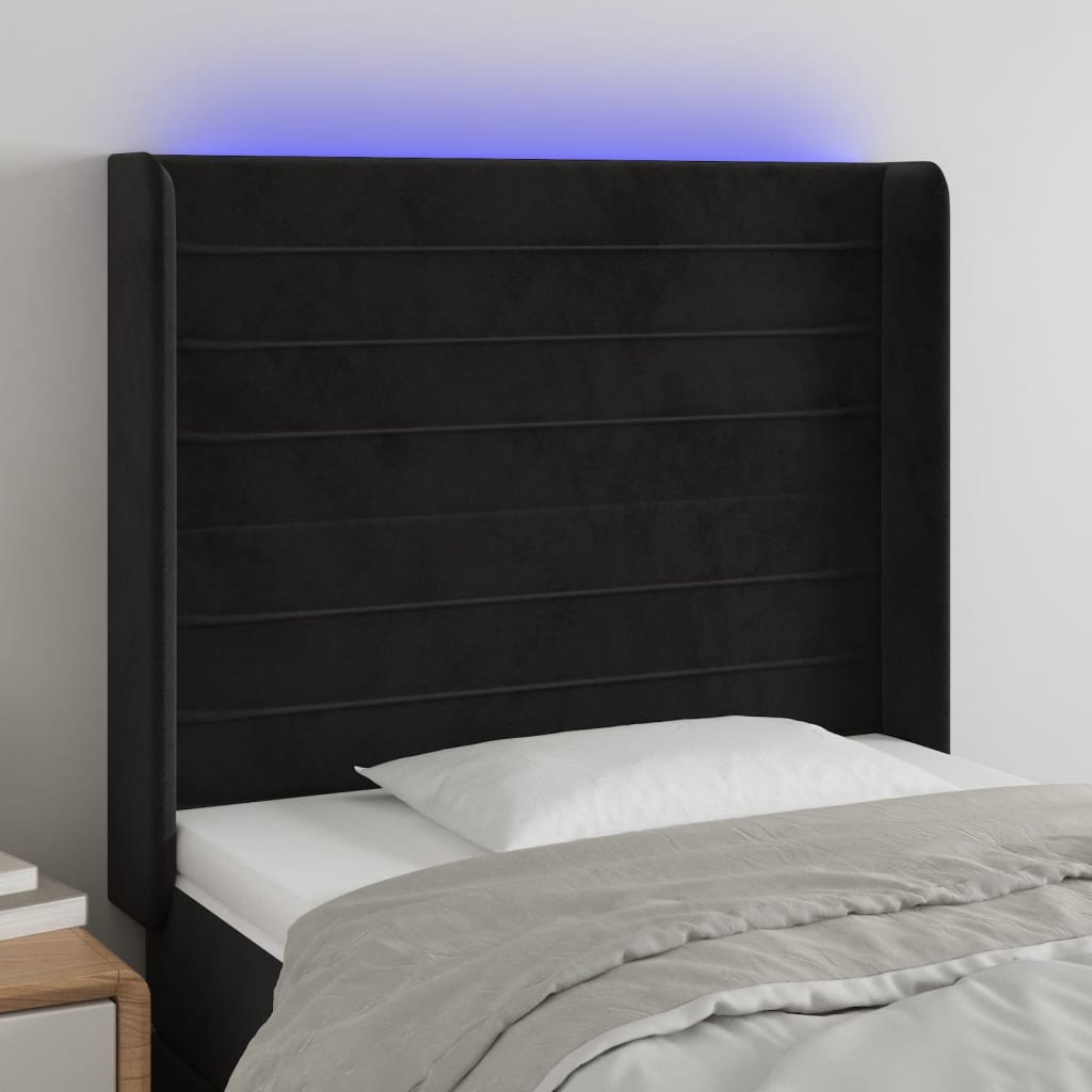 vidaXL Zagłówek do łóżka z LED, czarny, 103x16x118/128 cm, aksamit