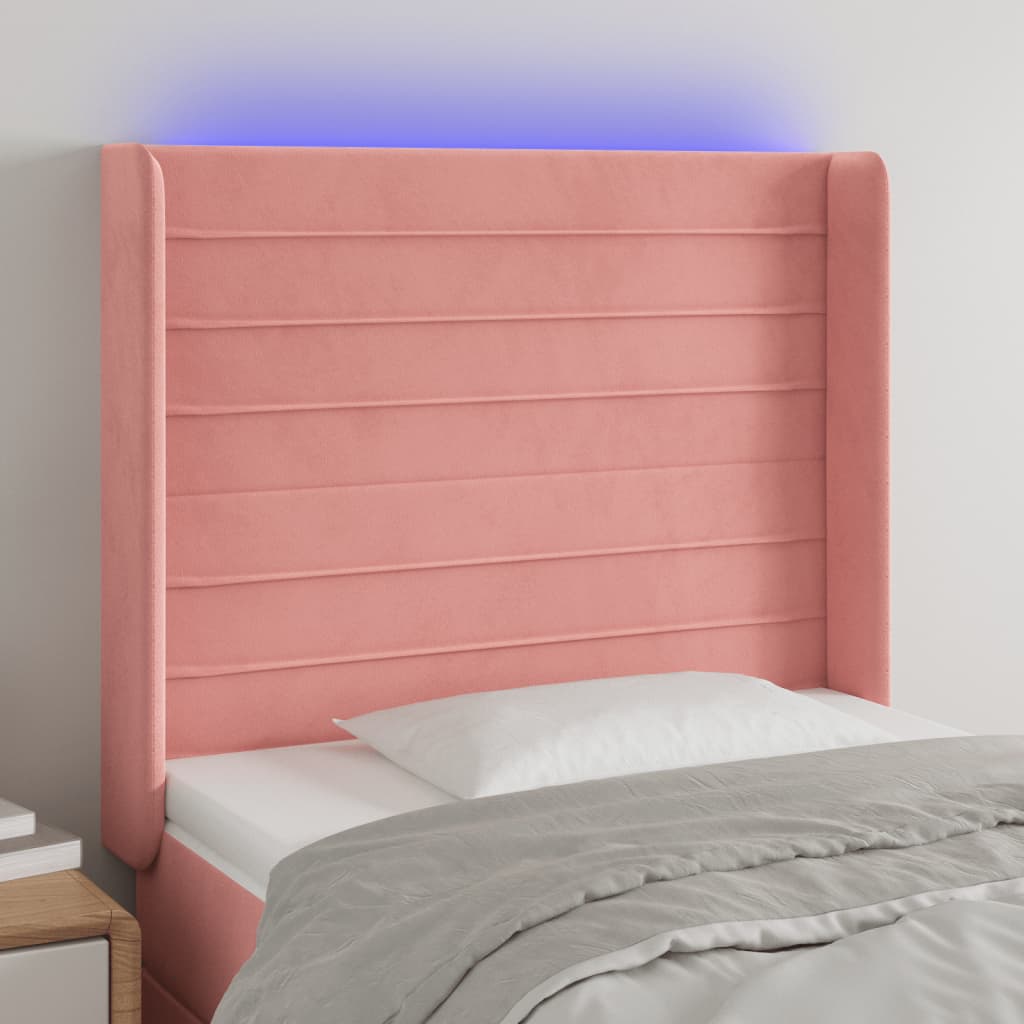vidaXL Zagłówek do łóżka z LED, różowy, 103x16x118/128 cm, aksamit