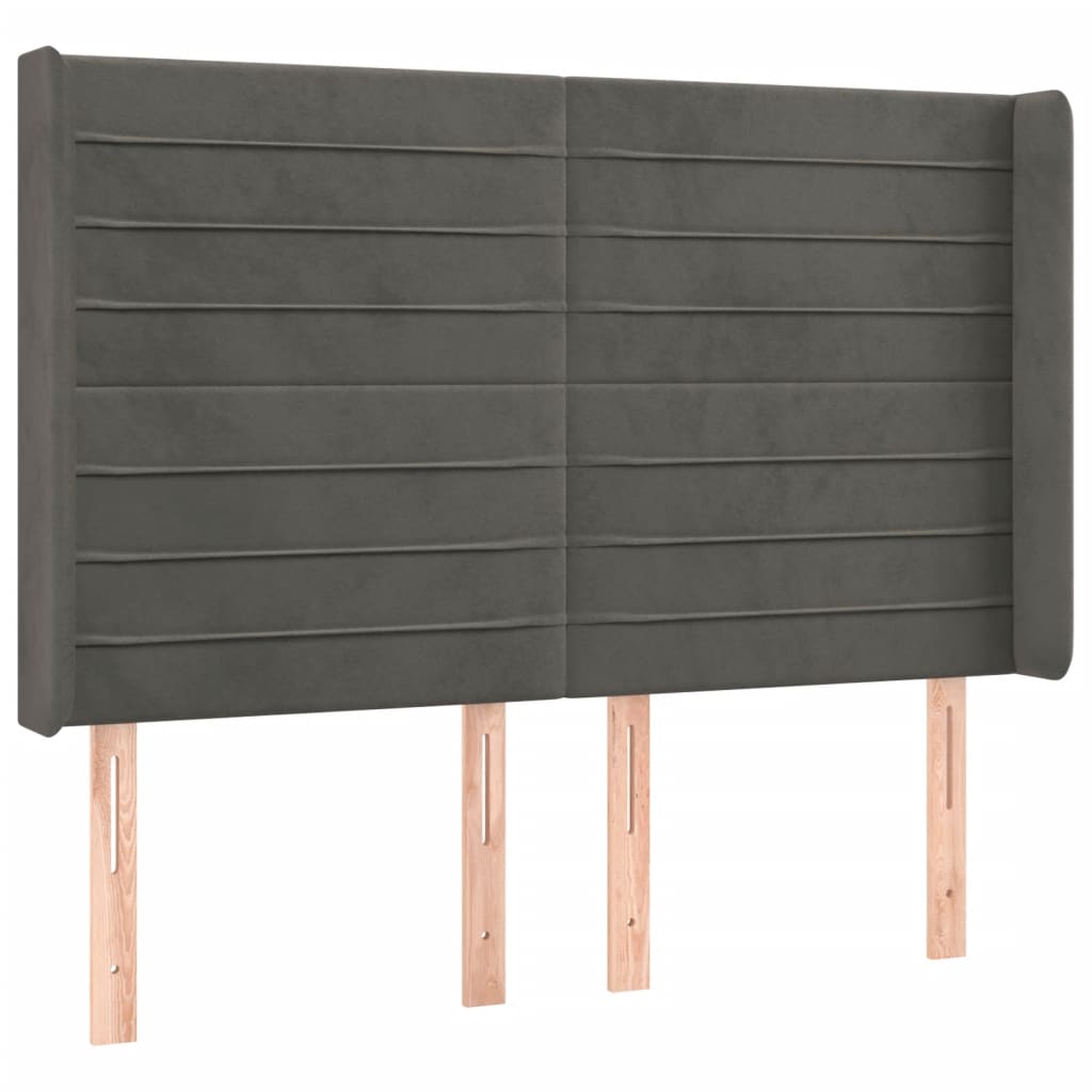 vidaXL Zagłówek do łóżka z LED, ciemnoszary, 147x16x118/128cm, aksamit