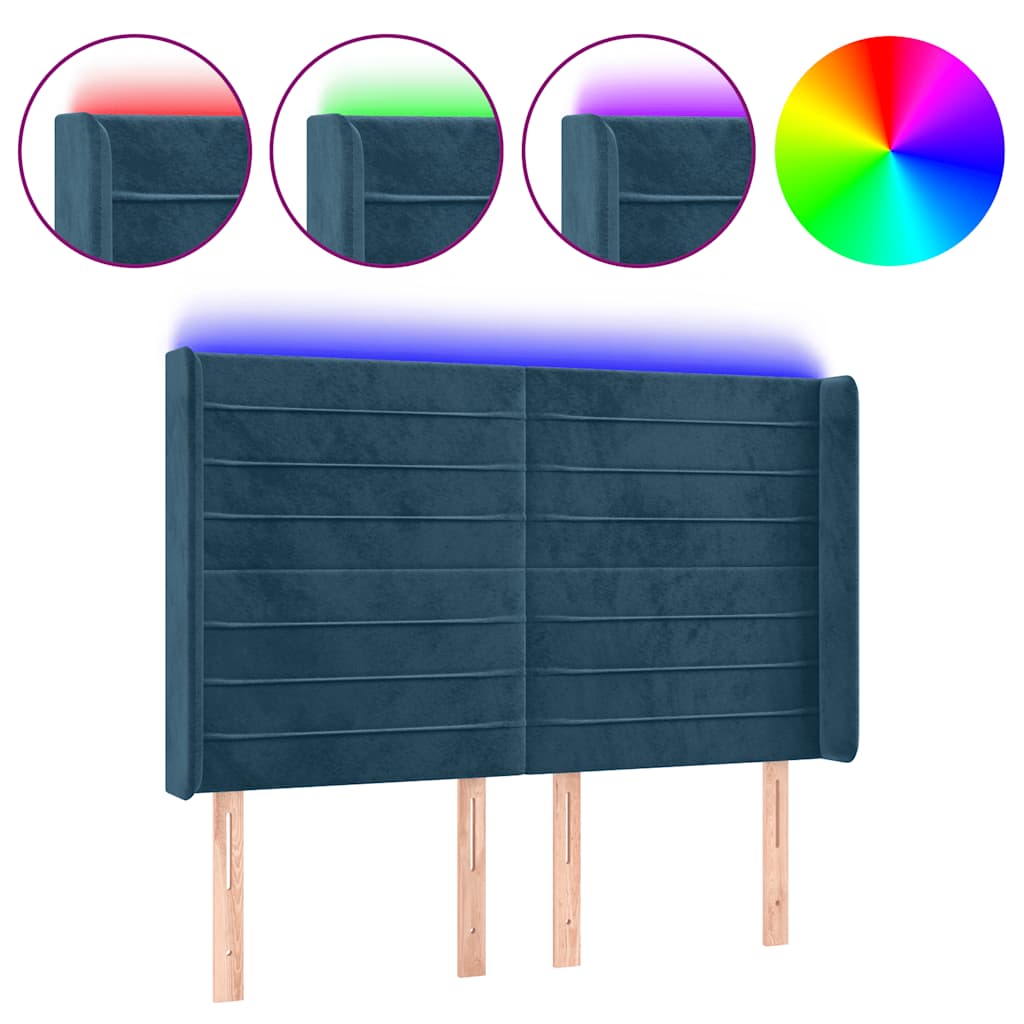 vidaXL Zagłówek do łóżka z LED ciemnoniebieski, 147x16x118/128 cm