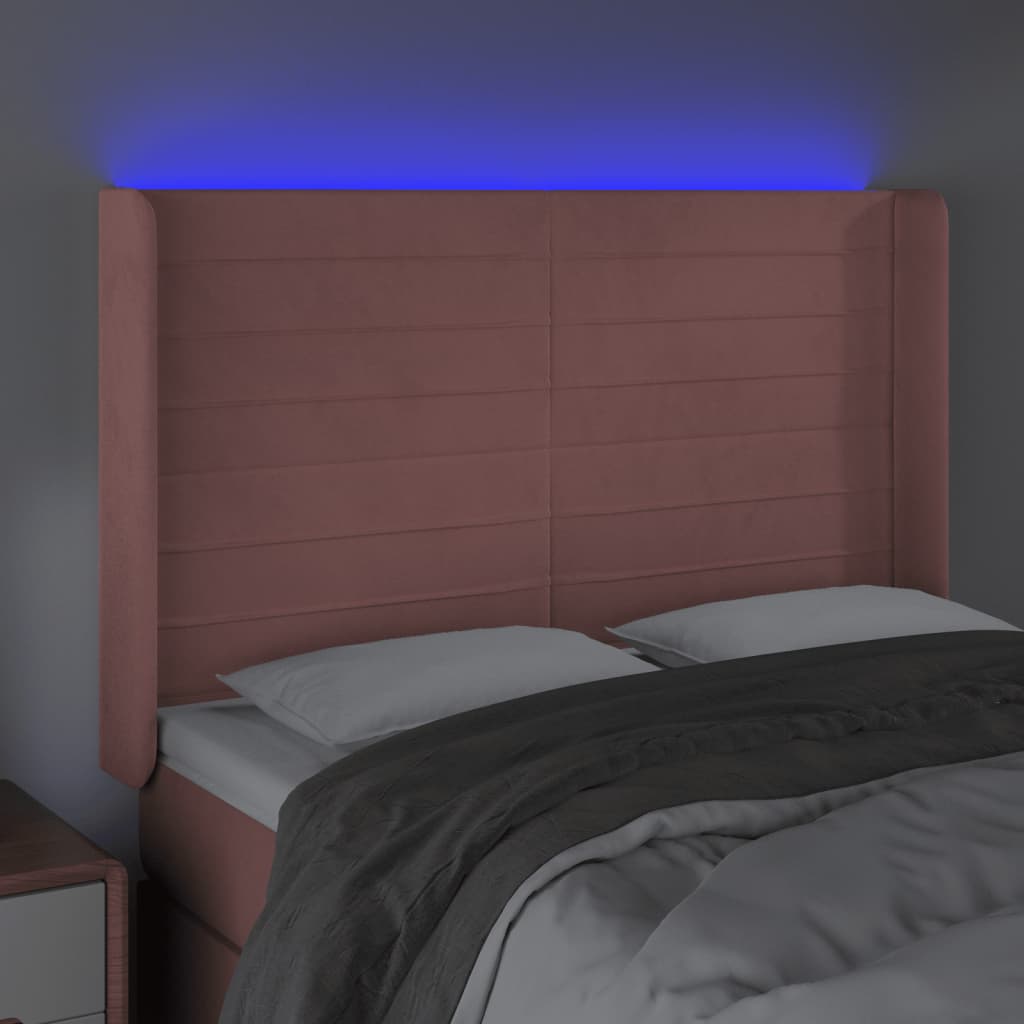 vidaXL Zagłówek do łóżka z LED, różowy, 147x16x118/128 cm, aksamit