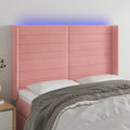 vidaXL Zagłówek do łóżka z LED, różowy, 147x16x118/128 cm, aksamit