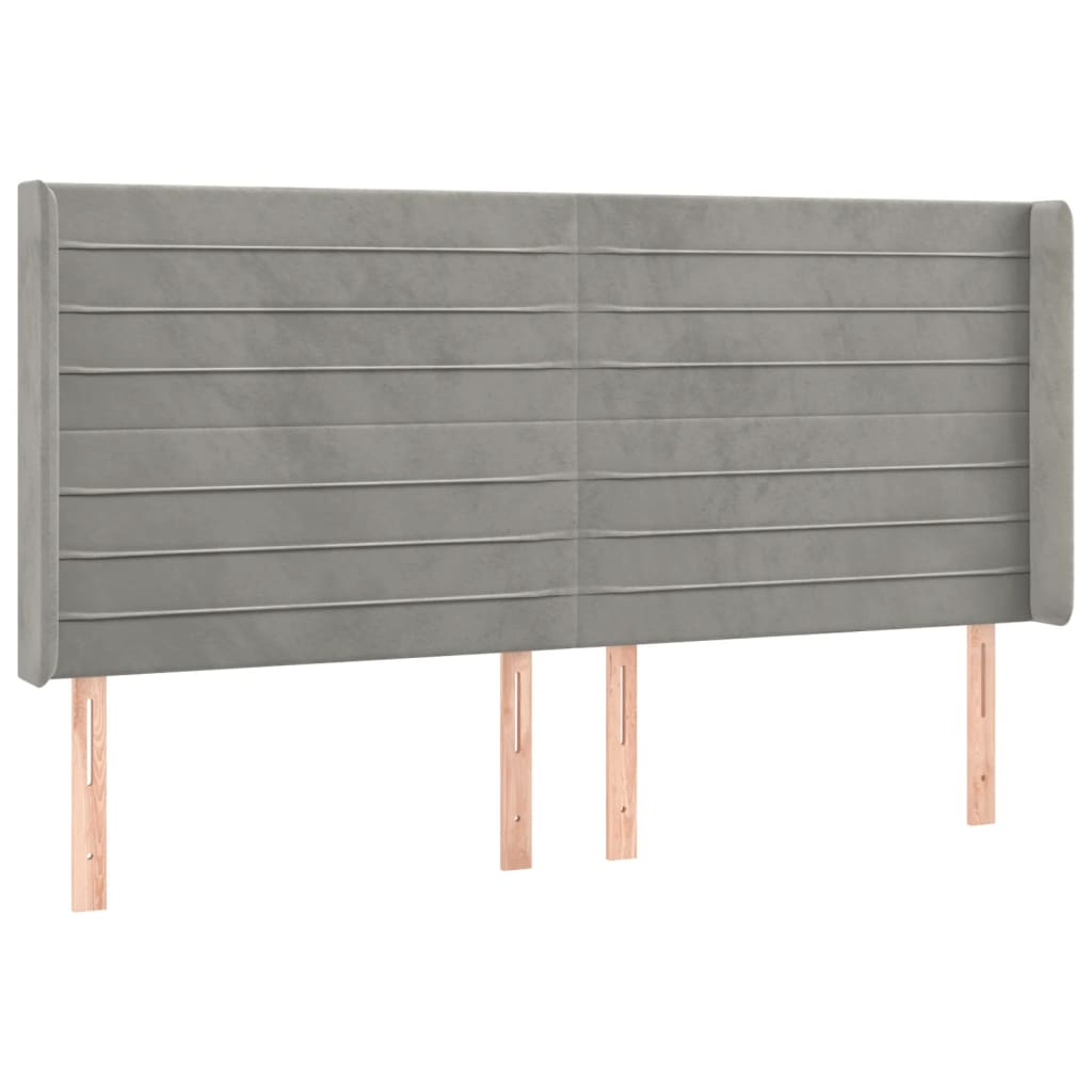 vidaXL Zagłówek do łóżka z LED, jasnoszary, 163x16x118/128 cm, aksamit