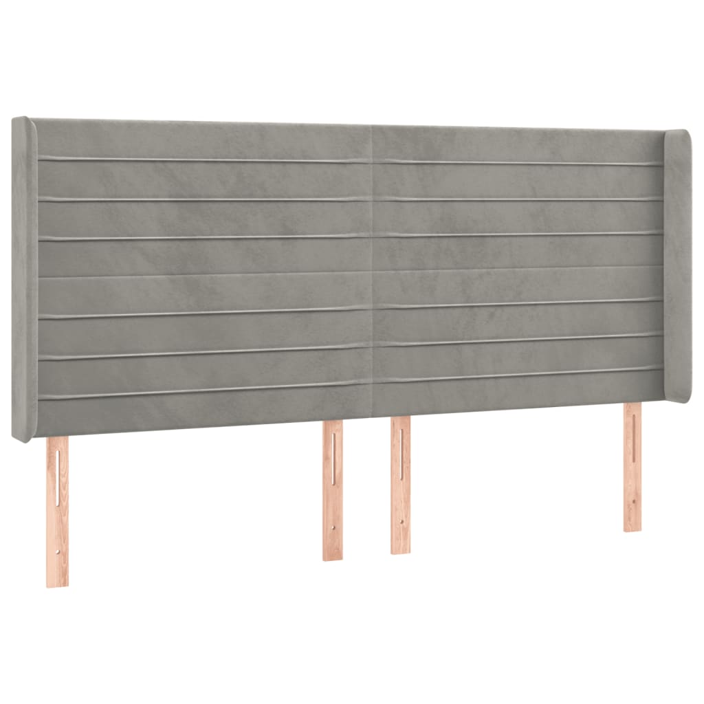vidaXL Zagłówek do łóżka z LED, jasnoszary, 183x16x118/128 cm, aksamit