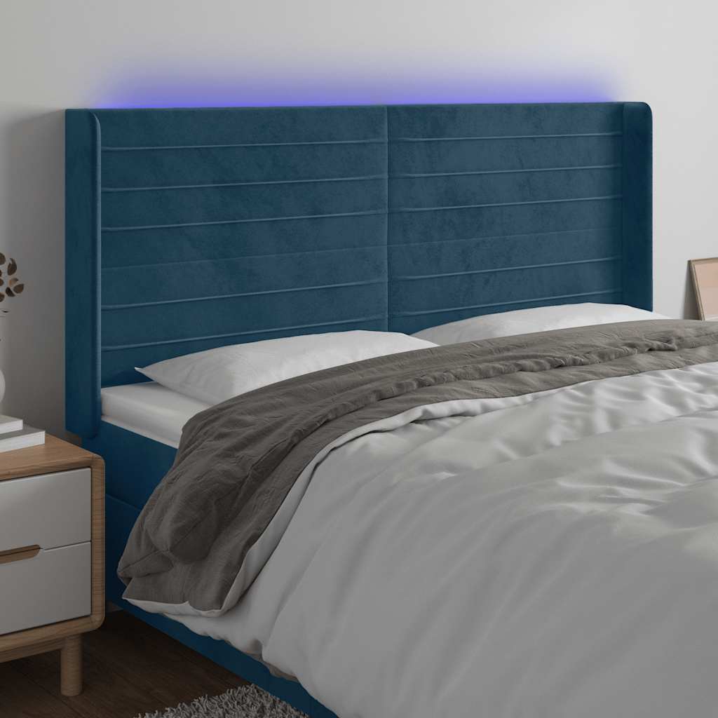 vidaXL Zagłówek do łóżka z LED ciemnoniebieski, 183x16x118/128 cm
