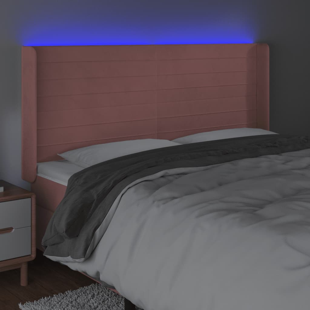 vidaXL Zagłówek do łóżka z LED, różowy, 183x16x118/128 cm, aksamit