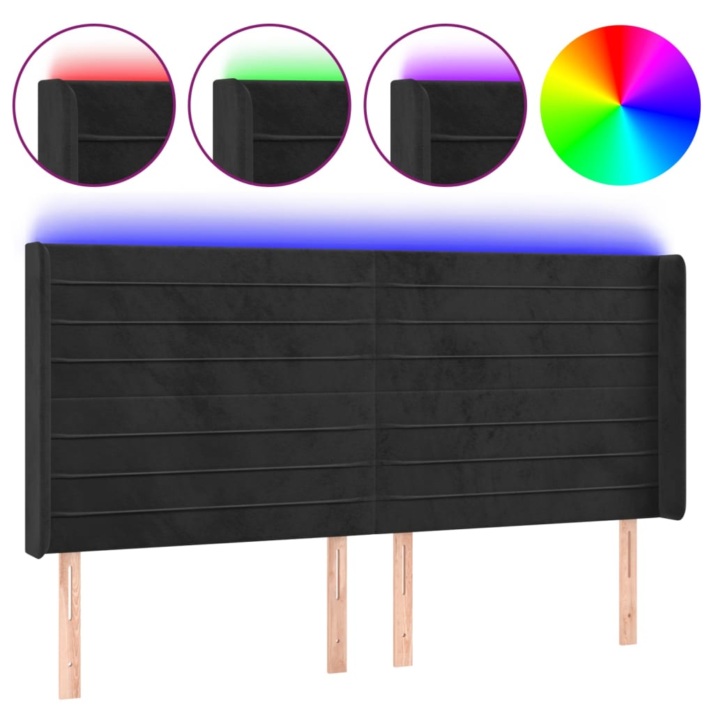 vidaXL Zagłówek do łóżka z LED, czarny, 203x16x118/128 cm, aksamit