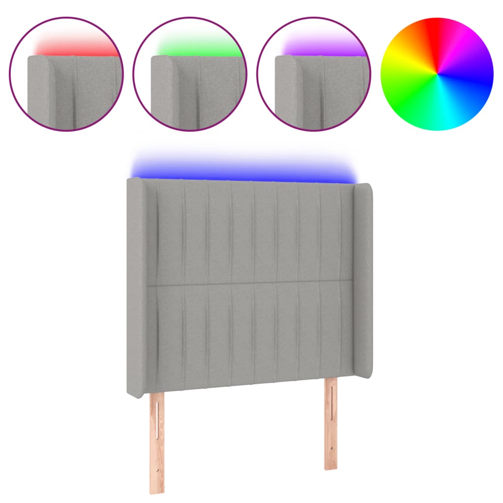 vidaXL Zagłówek do łóżka z LED, jasnoszary, 83x16x118/128 cm, tkanina