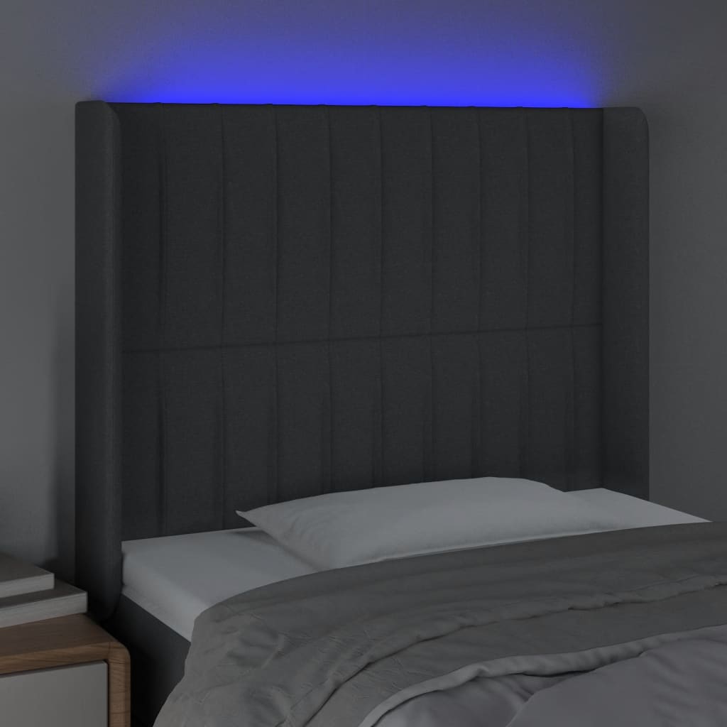 vidaXL Zagłówek do łóżka z LED, ciemnoszary, 93x16x118/128 cm, tkanina