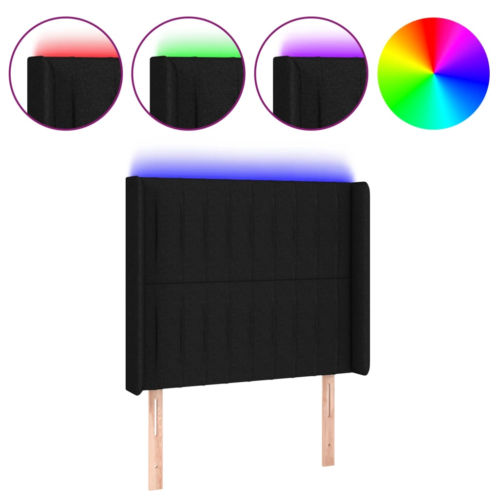 vidaXL Zagłówek do łóżka z LED, czarny, 93x16x118/128 cm, tkanina
