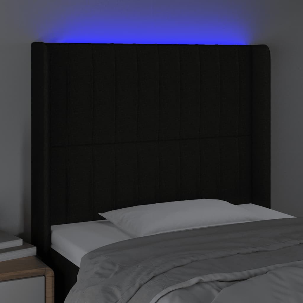 vidaXL Zagłówek do łóżka z LED, czarny, 93x16x118/128 cm, tkanina