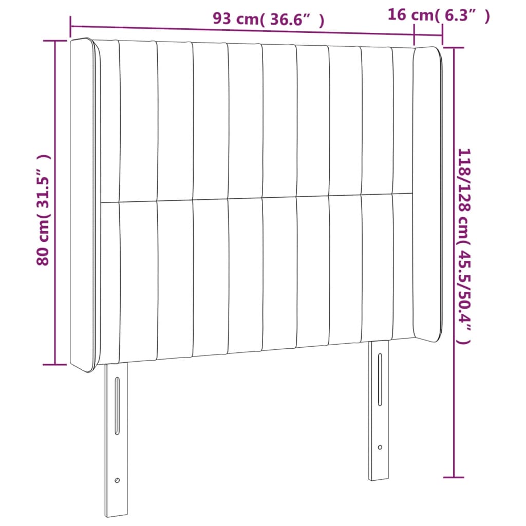 vidaXL Zagłówek do łóżka z LED, czarny, 93x16x118/128 cm, tkanina