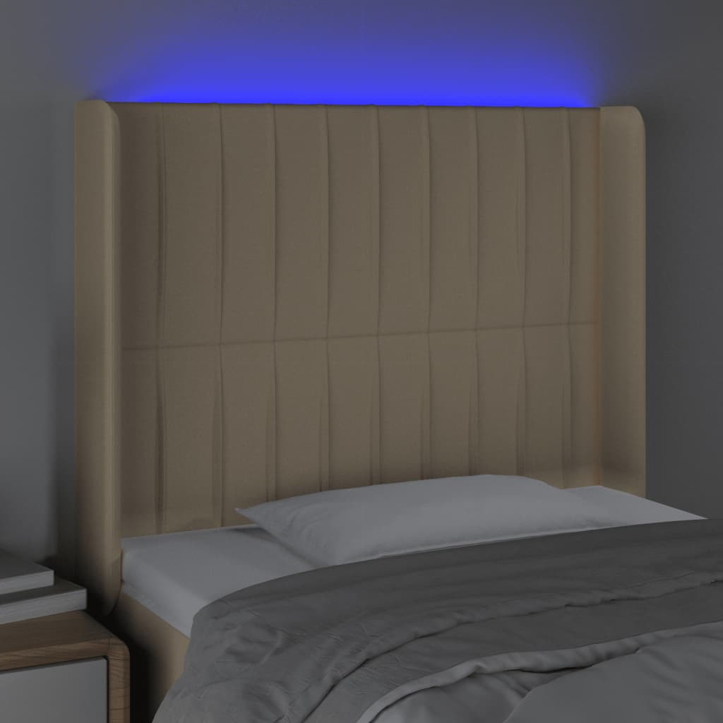 vidaXL Zagłówek do łóżka z LED, kremowy, 93x16x118/128 cm, tkanina