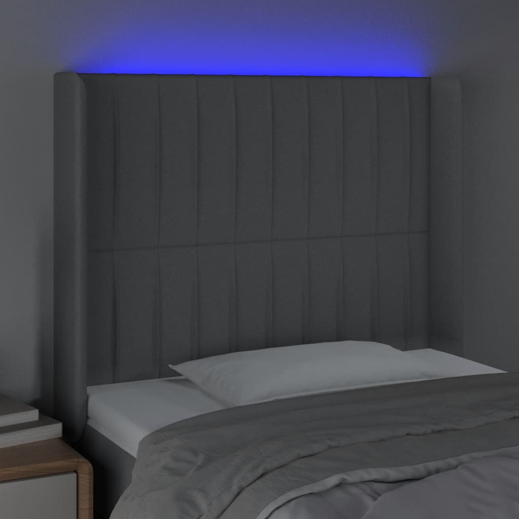 vidaXL Zagłówek do łóżka z LED, jasnoszary, 103x16x118/128 cm, tkanina