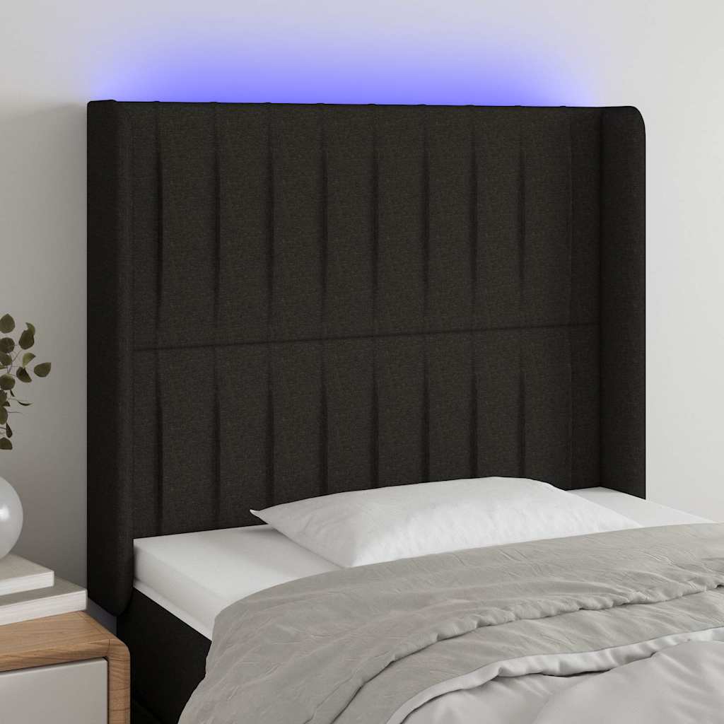 vidaXL Zagłówek do łóżka z LED, czarny, 103x16x118/128 cm, tkanina