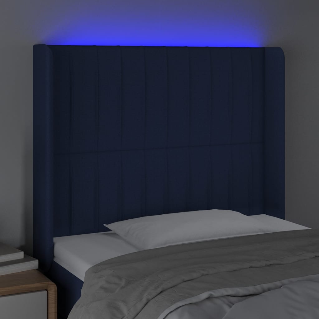 vidaXL Zagłówek do łóżka z LED, niebieski, 103x16x118/128 cm, tkanina