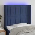 vidaXL Zagłówek do łóżka z LED, niebieski, 103x16x118/128 cm, tkanina