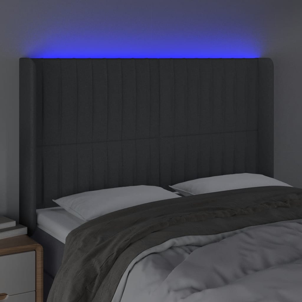 vidaXL Zagłówek do łóżka z LED, ciemnoszary, 147x16x118/128cm, tkanina
