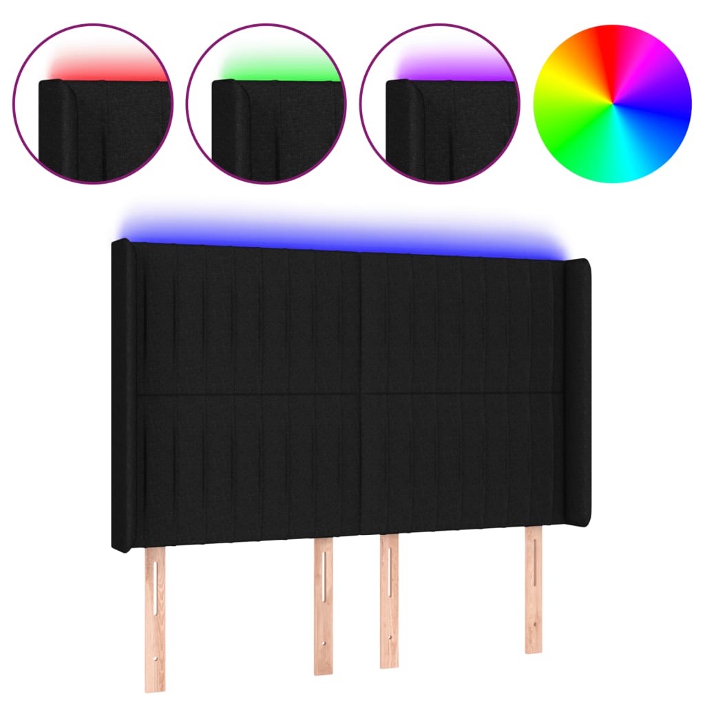 vidaXL Zagłówek do łóżka z LED, czarny, 147x16x118/128 cm, tkanina